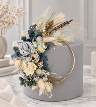 Load image into Gallery viewer, Grey / blue everlasting flowers cake hoop topper - 5 inch
