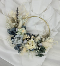 Load image into Gallery viewer, Grey / blue everlasting flowers cake hoop topper - 5 inch

