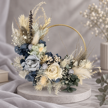 Load image into Gallery viewer, Grey / blue everlasting flowers cake hoop topper - 5 inch

