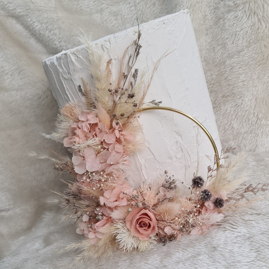 Blush Dusty pink everlasting flowers cake hoop topper - 5 inch