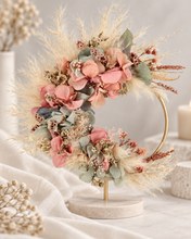 Load image into Gallery viewer, Peach sage everlasting flowers cake topper hoop  – 5 inch
