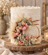 Load image into Gallery viewer, Peach sage everlasting flowers cake topper hoop  – 5 inch
