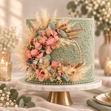 Load image into Gallery viewer, Peach sage everlasting flowers cake topper hoop  – 5 inch

