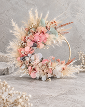 Load image into Gallery viewer, Peach sage everlasting flowers cake topper hoop  – 5 inch
