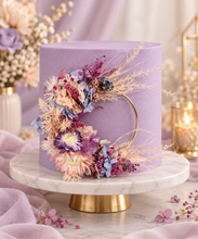 Load image into Gallery viewer, Pink / purple everlasting flowers cake topper hoop  – 4 inch
