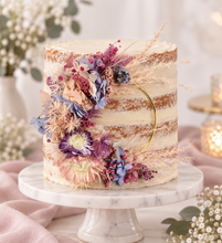 Load image into Gallery viewer, Pink / purple everlasting flowers cake topper hoop  – 4 inch
