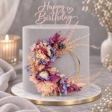 Load image into Gallery viewer, Pink / purple everlasting flowers cake topper hoop  – 4 inch

