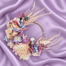 Load image into Gallery viewer, Pink / purple everlasting flowers cake topper hoop  – 4 inch
