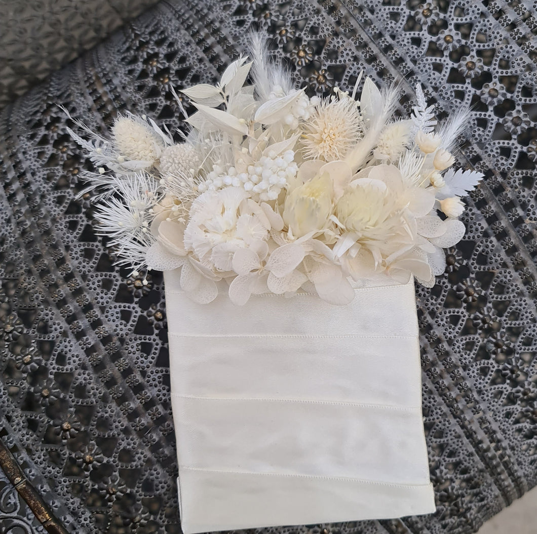 White & neutral groom's preserved pocket flowers - boutonniere