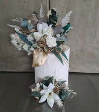 Load image into Gallery viewer, Double Everlasting flowers cake topper - green, white &amp; gold

