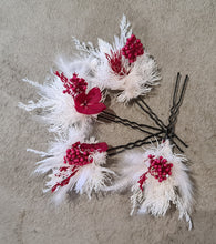 Load image into Gallery viewer, 4 x Everlasting bobby pins - white &amp; red

