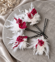 Load image into Gallery viewer, 4 x Everlasting bobby pins - white &amp; red

