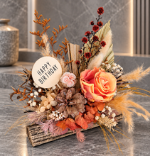 Load image into Gallery viewer, Rustic Everlasting flowers on wood log
