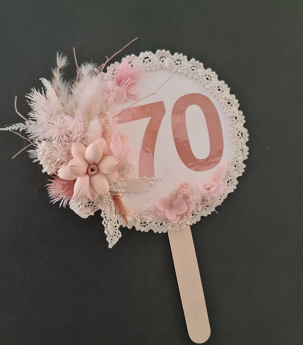 70th Birthday Everlasting flowers cake topper