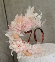 Load image into Gallery viewer, Clear acyclic round 70th Birthday Everlasting flowers cake topper
