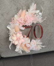 Load image into Gallery viewer, Clear acyclic round 70th Birthday Everlasting flowers cake topper
