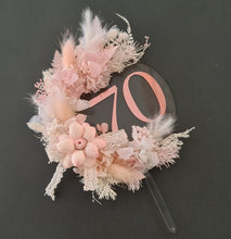 Load image into Gallery viewer, Clear acyclic round 70th Birthday Everlasting flowers cake topper
