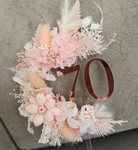 Load image into Gallery viewer, Clear acyclic round 70th Birthday Everlasting flowers cake topper
