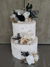 Load image into Gallery viewer, 3 x Gold white &amp; black Everlasting flowers cake topper
