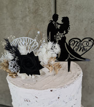 Load image into Gallery viewer, 3 x Gold white &amp; black Everlasting flowers cake topper
