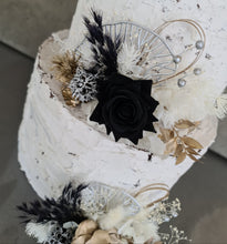 Load image into Gallery viewer, 3 x Gold white &amp; black Everlasting flowers cake topper
