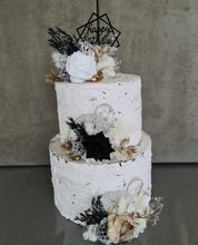 Load image into Gallery viewer, 3 x Gold white &amp; black Everlasting flowers cake topper
