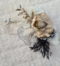 Load image into Gallery viewer, 3 x Gold white &amp; black Everlasting flowers cake topper
