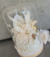 Load image into Gallery viewer, Preserved everlasting flowers baby glass dome - White &amp; gold
