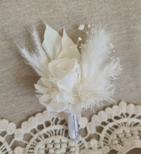 Load image into Gallery viewer, White buttonhole with mini preserved rose - Style 1
