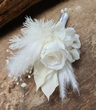 Load image into Gallery viewer, White buttonhole with mini preserved rose - Style 1
