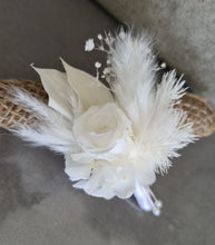 Load image into Gallery viewer, White buttonhole with mini preserved rose - Style 1
