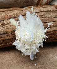 Load image into Gallery viewer, White buttonhole with mini preserved rose - Style 4
