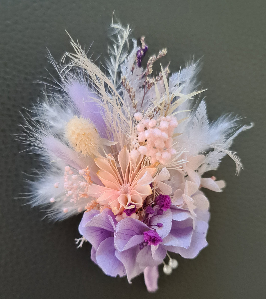 Blush pink & purple everlasting flowers buttonhole