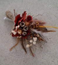 Load image into Gallery viewer, Rustic buttonhole with gum nuts &amp; stirlingia
