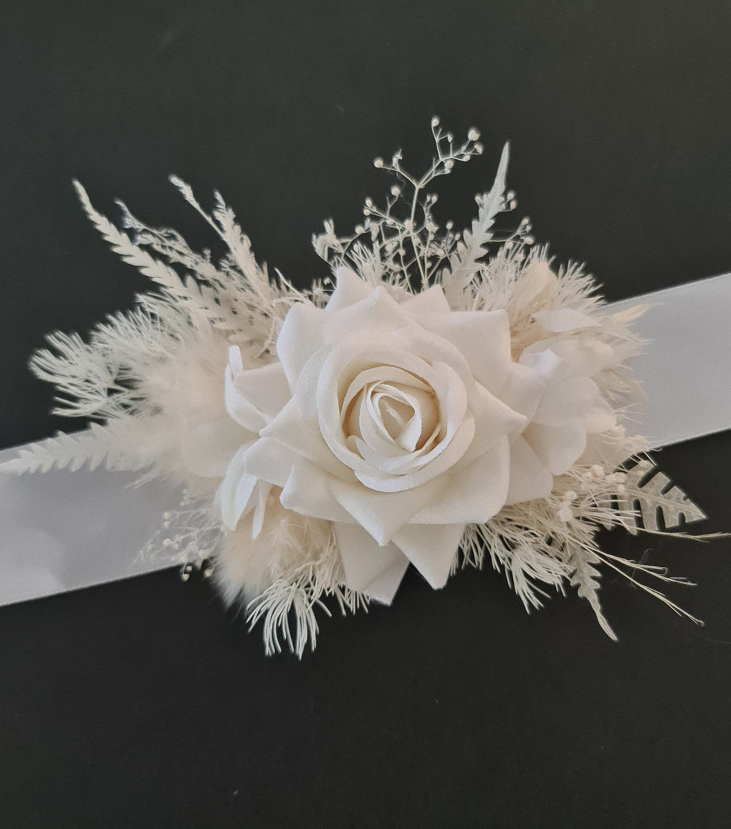 Everlasting flowers school formal / prom corsage - Milky white