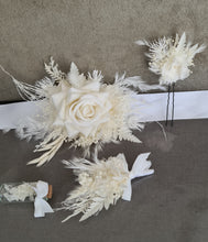 Load image into Gallery viewer, Everlasting flowers school formal / prom set – corsage, buttonhole &amp; hair flowers
