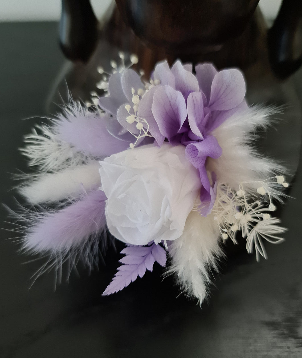 Groom's buttonhole mini preserved rose - White Violet Purple