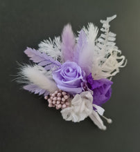 Load image into Gallery viewer, Everlasting flowers buttonhole w mini violet rose
