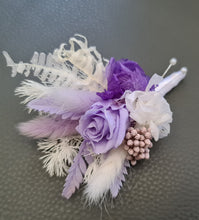 Load image into Gallery viewer, Everlasting flowers buttonhole w mini violet rose
