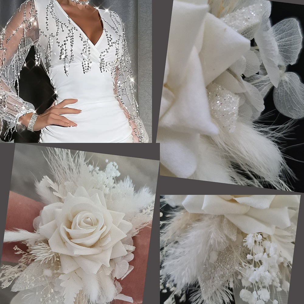 Everlasting flowers school formal / prom corsage - Milky white & glitter
