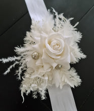 Load image into Gallery viewer, Everlasting flowers school formal / prom corsage – White &amp; champagne gold
