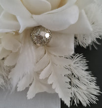Load image into Gallery viewer, Everlasting flowers school formal / prom corsage – White &amp; champagne gold
