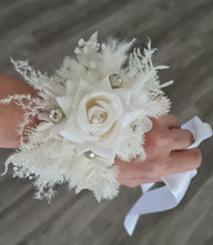 Load image into Gallery viewer, Everlasting flowers school formal / prom corsage – White &amp; champagne gold

