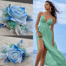 Load image into Gallery viewer, Everlasting flowers school formal / prom corsage – white &amp; blue
