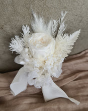 Load image into Gallery viewer, Boho mini preserved peony white wedding groom buttonhole
