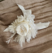 Load image into Gallery viewer, Boho mini preserved peony white wedding groom buttonhole
