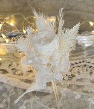 Load image into Gallery viewer, Boho mini preserved peony white wedding groom buttonhole
