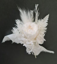 Load image into Gallery viewer, Boho mini preserved peony white wedding groom buttonhole
