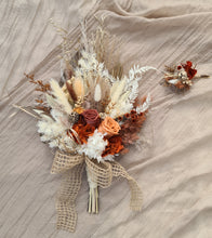 Load image into Gallery viewer, Rustic wedding elopement set – preserved &amp; dry bridal bouquet &amp; buttonhole
