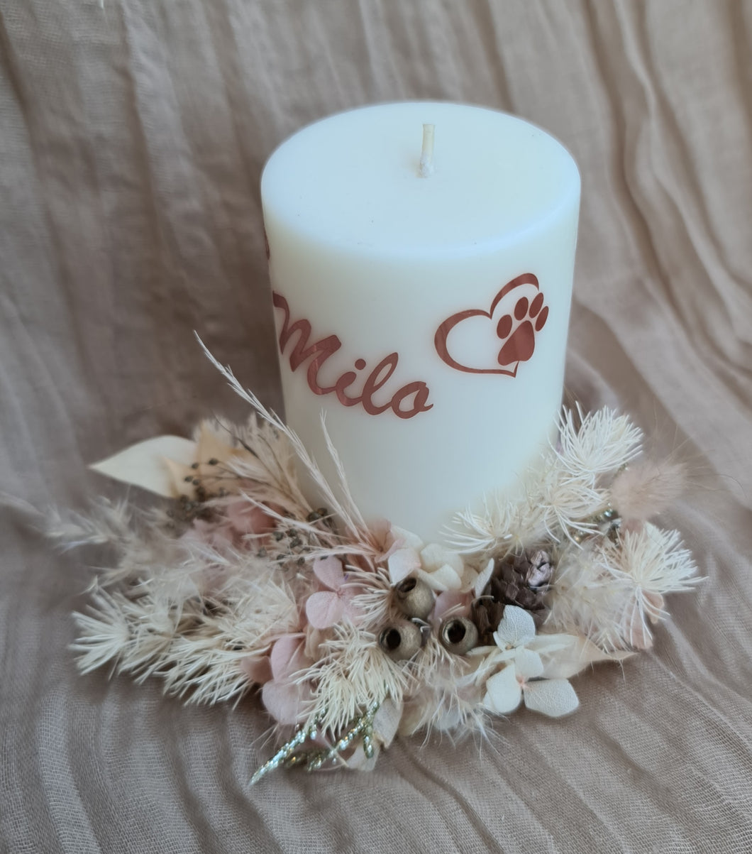 Pet Memory dog /cat Everlasting flowers reef & candle set – blush